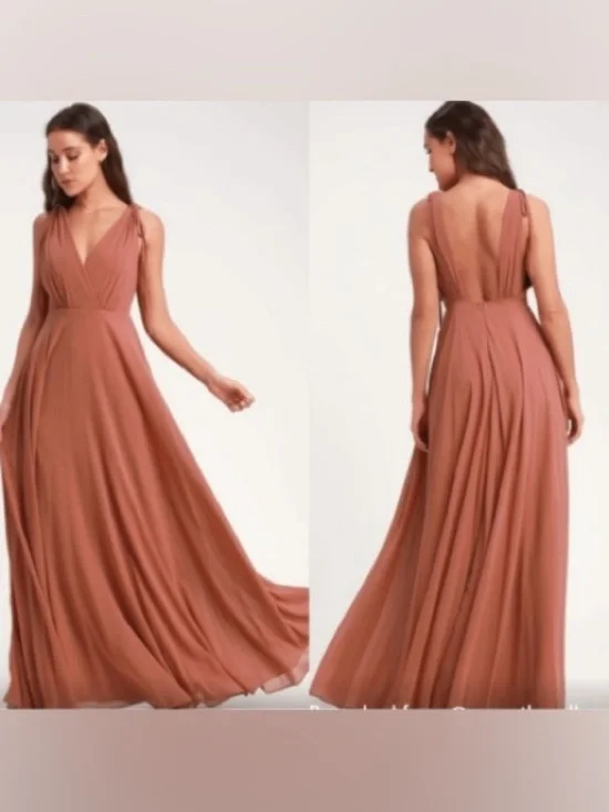 Lulu’s Dusty Rose Dance The Night Away Maxi Dress Formal Bridesmaid Deep V Gown - Picture 1 of 11